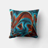 溝で燃える多くの曲がった青と赤 クッション (裏面)