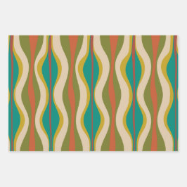 溝のモダンレトロパターン ラッピングペーパーシート