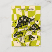 溝付きグリーンマッシュルームトリップ(幻覚体験)のようなレトロイヤリングディスプレイ 名刺 (正面)