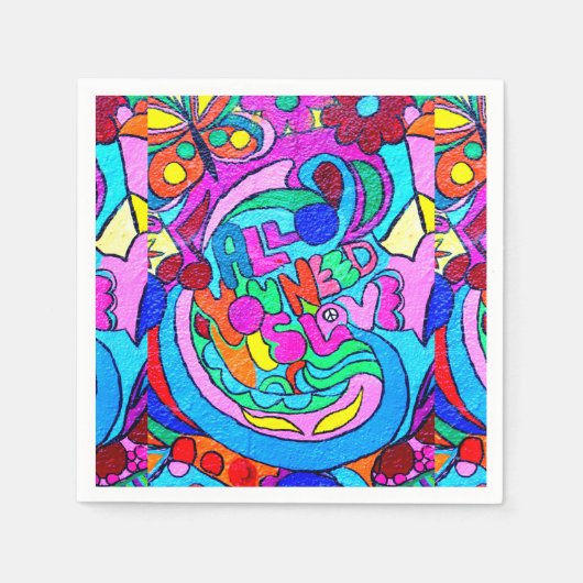 溝深いカラフル平和と愛 スタンダードカクテルナプキン (正面)