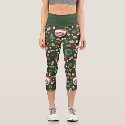 溝深いクリスマスディスコボールサンタ カプリレギンス (正面)