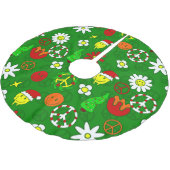 溝深いクリスマス平和のサイン幸せな顔 ブラッシュドポリエステルツリースカート (アングル)