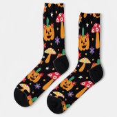 溝深いハロウィーンカボチャの花とキノコ ソックス (左)