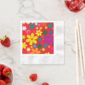 溝深いヒッピーカラフルの花ラブピースパターン 縁ありカクテルナプキン (インサイチュ)