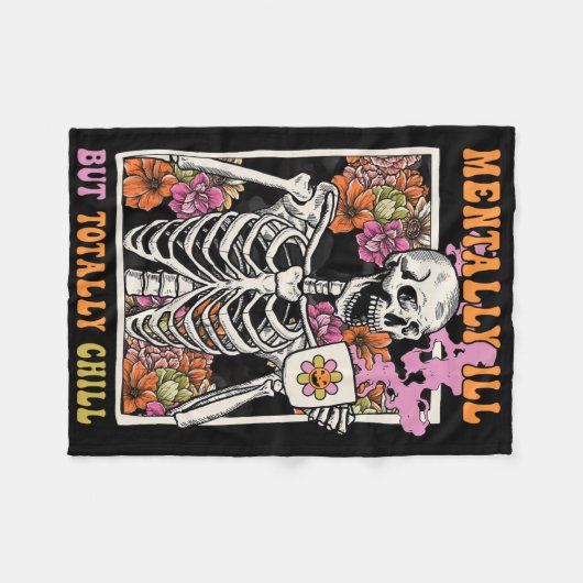 溝深い精神的に悪いが完全にハロウィーンSkを冷やす フリースブランケット (正面(横))