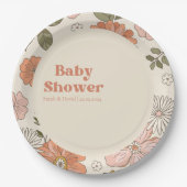 溝深い花のベビーシャワー | Boho | 70sテーマ ペーパープレート (正面)