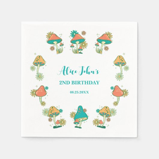 溝状お洒落キノコサイケデリック誕生日 スタンダードカクテルナプキン (正面)