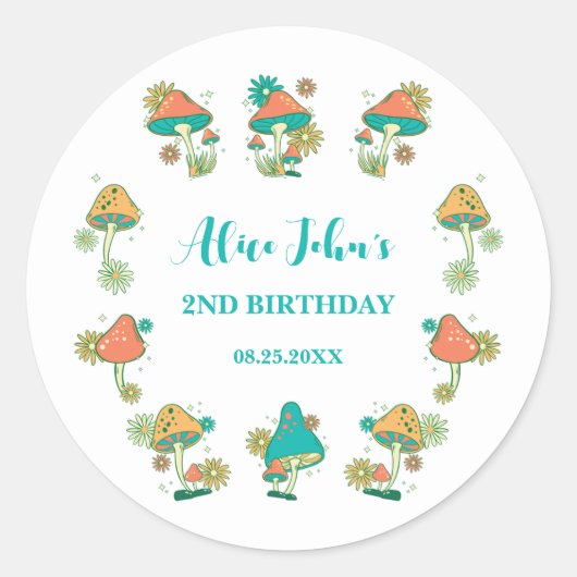 溝状お洒落キノコサイケデリック誕生日 ラウンドシール (正面)
