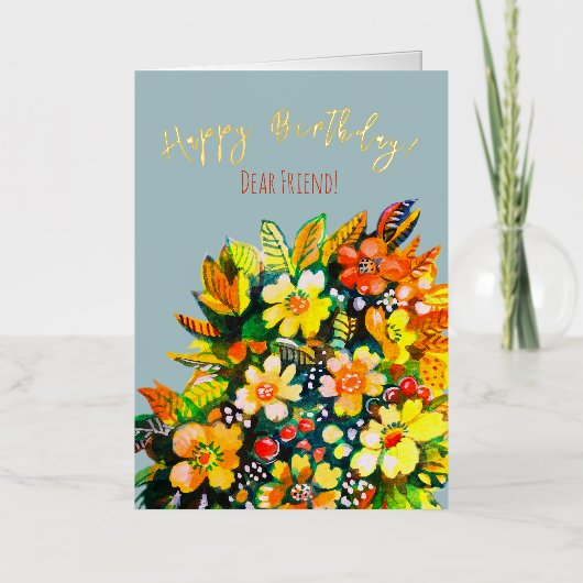 溝状のカラフル花 箔グリーティングカード (正面)