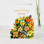 溝状のカラフル花 箔グリーティングカード (正面)