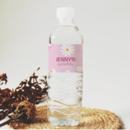 溝状ピンクデイジー誕生日ウォーターボトルラベル ペットボトルラベル