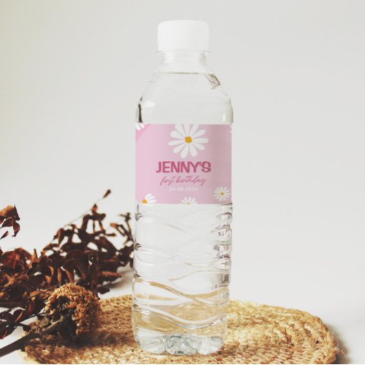 溝状ピンクデイジー誕生日ウォーターボトルラベル ペットボトルラベル