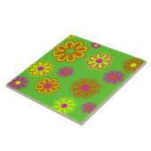 溝状モダンのポップ・アートの花はオレンジ色 タイル (側面)