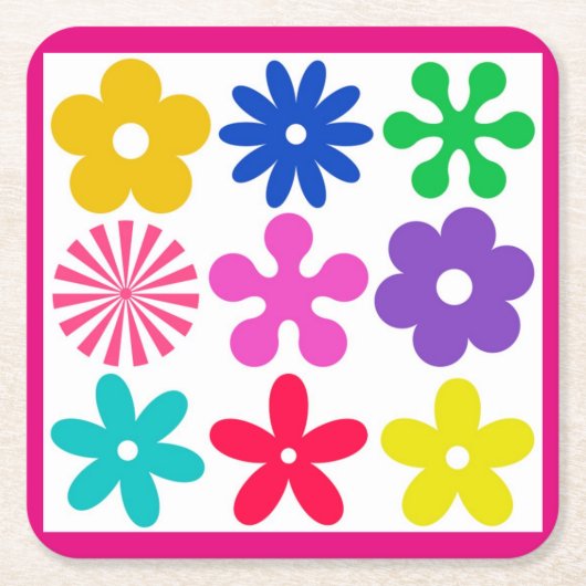 溝状レトロ花 スクエアペーパーコースター (正面)