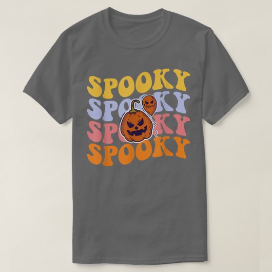 溝状不気味レトロ幽霊ブーハローウィンパーティポンプ Tシャツ (デザイン正面)