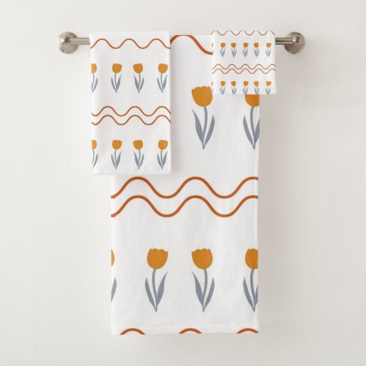 溝状名門私立校風のストライプチューリップ花柄 バスタオルセット (インサイチュ)