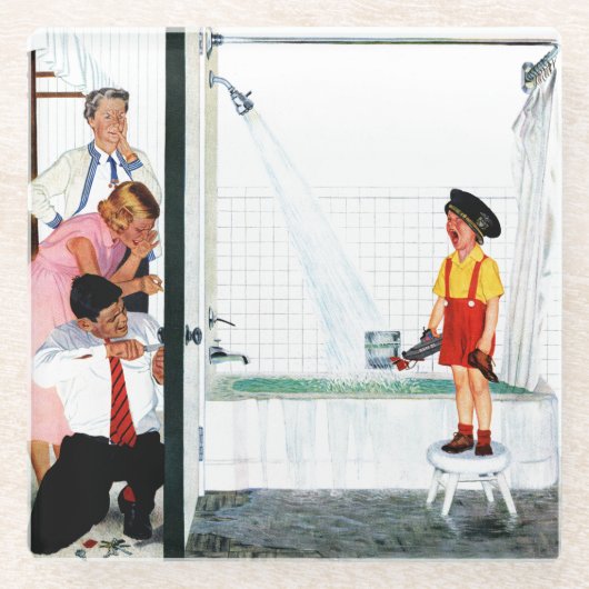 溢れ出る桶 ガラスコースター (正面)