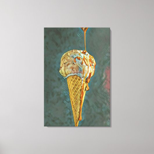 溶かしたチョコレートのアイスクリームコーン キャンバスプリント (正面)
