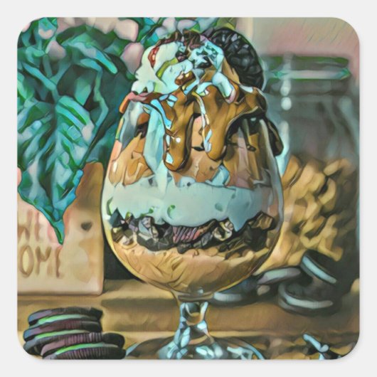 溶かしたチョコレートのアイスクリームショップスクープ スクエアシール (正面)