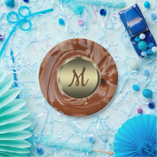 溶かしたチョコレートのココアファッジ旋回デザートブラウン ペーパープレート (パーティー)