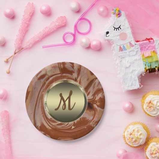 溶かしたチョコレートのココアファッジ旋回デザートブラウン ペーパープレート (パーティー)