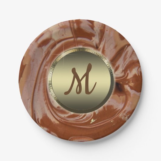 溶かしたチョコレートのココアファッジ旋回デザートブラウン ペーパープレート (正面)