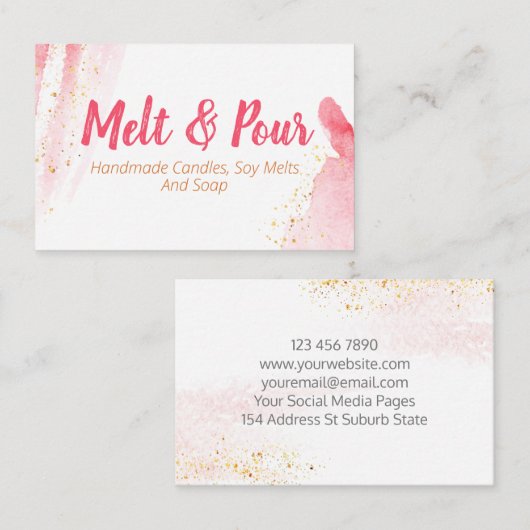 溶かし、流すピンクの水色ソープキャンドル大豆融液 名刺 (正面/裏面)