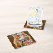 溶けおもしろいた誕生日カップケーキ付き不機嫌な猫 スクエアペーパーコースター (インサイチュ)