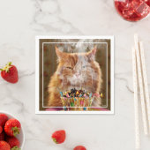 溶けおもしろいた誕生日カップケーキ付き不機嫌な猫 スタンダードカクテルナプキン (インサイチュ)