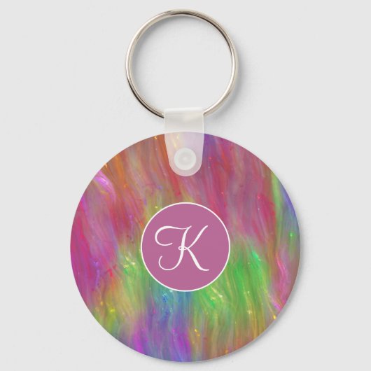 溶けた虹色のガラス キーチェーン (正面)
