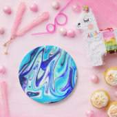 溶けた青 |大理石の流体アート ペーパープレート (パーティー)