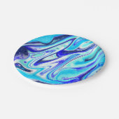 溶けた青 |大理石の流体アート ペーパープレート (アングル)