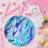 溶けた青 |大理石の流体アート ペーパープレート (パーティー)