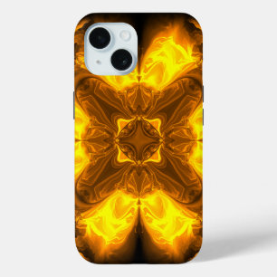 溶けた黄金の太陽 フラクタルアート iPhone 15ケース