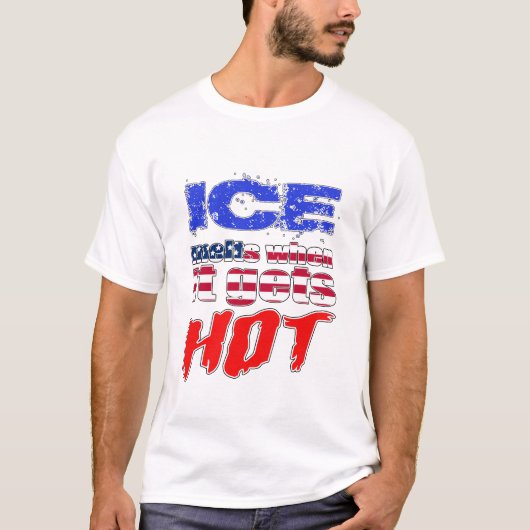 溶けたICEと星条旗のポリティカルアート Tシャツ (正面)