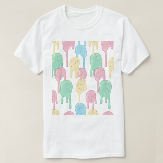 溶けるアイスクリームとスプリンクル柄 Tシャツ (デザイン正面)