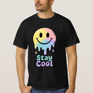 溶けるスマイルフェイス メンズTシャツ - クールドリップ絵文字 Tシャツ