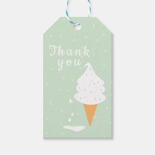 溶けるバニラアイスクリームコーンと散水器 ギフトタグ (正面)