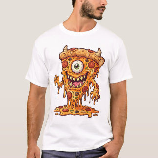 溶けるピザの生き物 面白い食べ物のマスコットイラスト Tシャツ