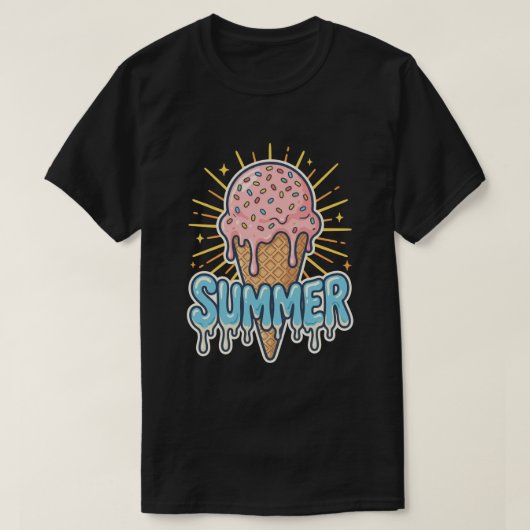 溶けるピンクのアイスクリームコーン - かわいい夏の休日 Tシャツ (デザイン正面)