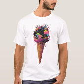 溶ける地球アイスクリームコーン - 気候変動Tシャツ Tシャツ (正面)