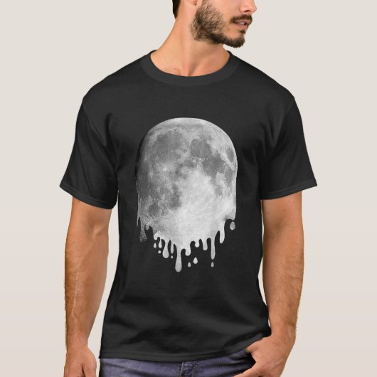 溶ける満月 ドリッピー宇宙アート Tシャツ (正面)