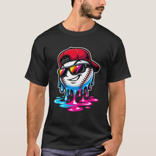 溶ける野球ドリップキャラクター Tシャツ (正面)