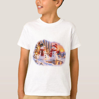溶ける雪だるまとホットココアのキッズTシャツ Tシャツ