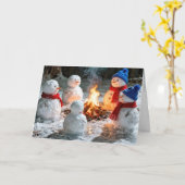 溶ける雪だるまのクリスマスユーモア カード (黄色い花)