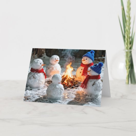 溶ける雪だるまのクリスマスユーモア カード (正面)
