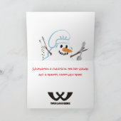 溶ける雪だるまのシェフのクリスマスの七面鳥のキャンプファイヤー シーズンカード (内部)