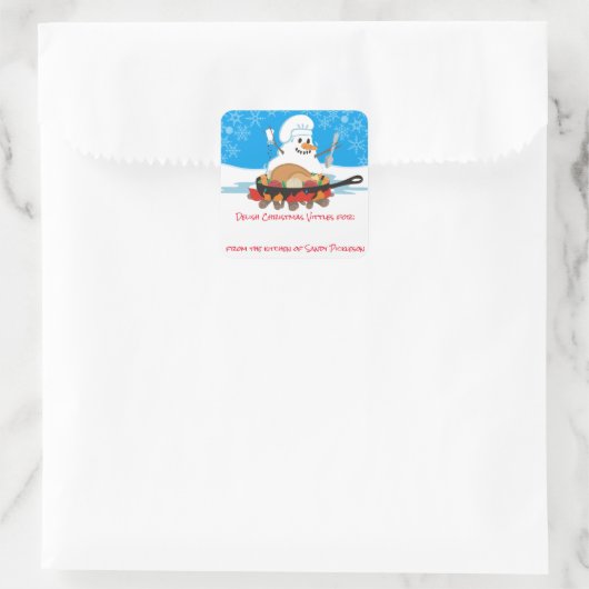 溶ける雪だるまのシェフのクリスマス夕食のキャンプファイヤー スクエアシール (バッグ)