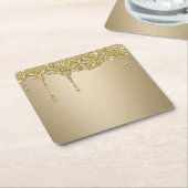 溶けエレガントる金ゴールドキラキラのガラス スクエアペーパーコースター (アングル)