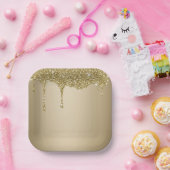 溶けエレガントる金ゴールドキラキラのガラス ペーパープレート (パーティー)